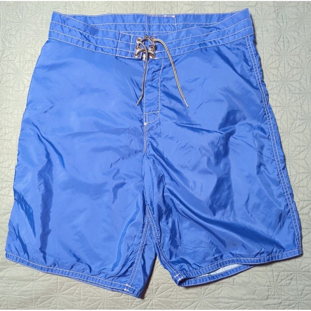 Birdwell Beach Britches Board Shorts Mens 33 Blue Nylon Swim Trunks Surf Retro